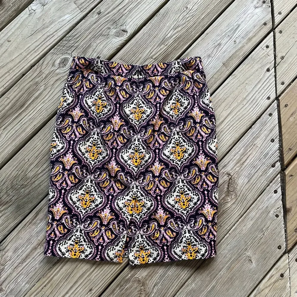 J.Crew Women's The Pencil Skirt Colorful Jacquard Print Skirt Size 2